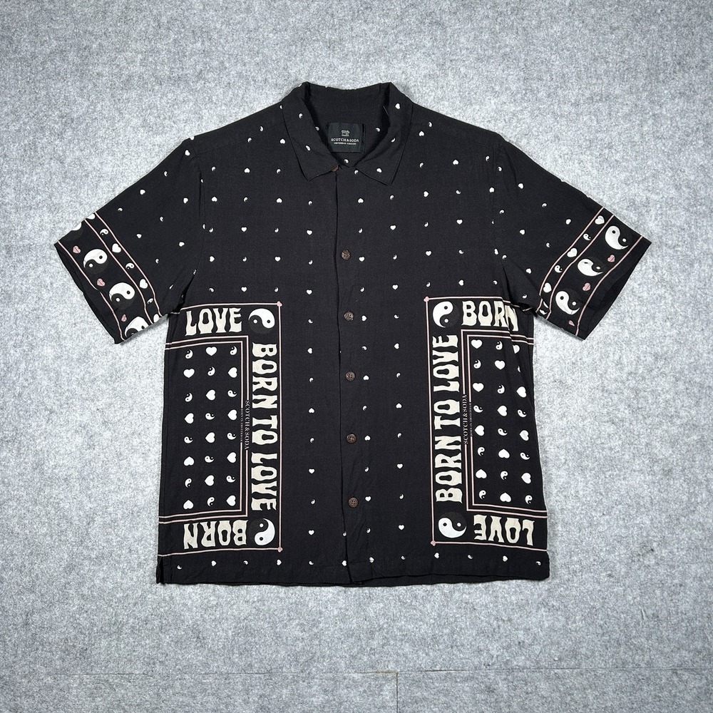 Scotch & Soda‎ Button Down Shirt Women's Size Small Black Born To Love Yin Yang